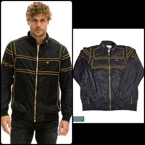 Aviator Nation Racer Windbreaker Jacket Black Gold Retro Moto Mens Medium